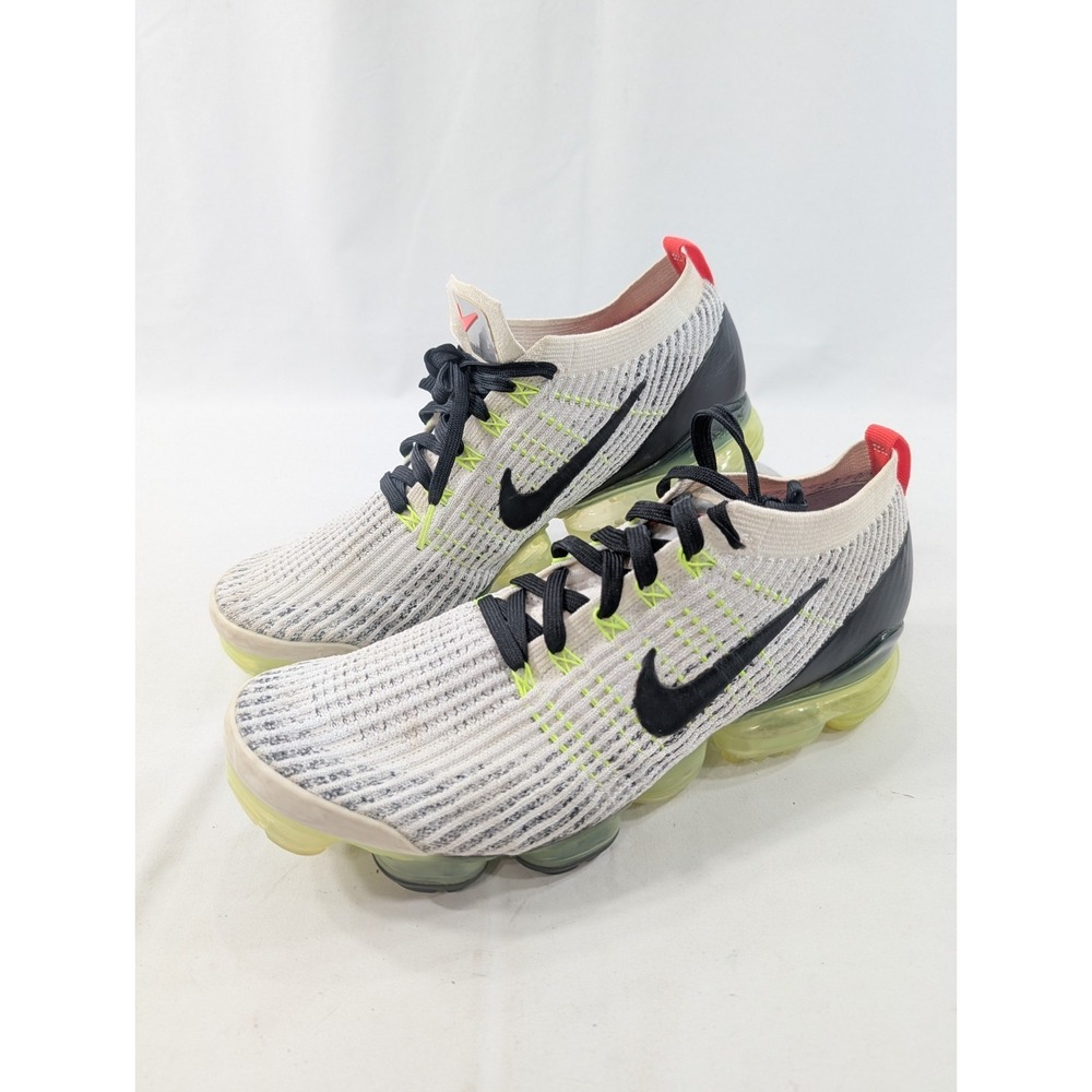 Nike Air VaporMax Flyknit 3 11.5 White Green Black Low Top Sneakers AJ6900-011